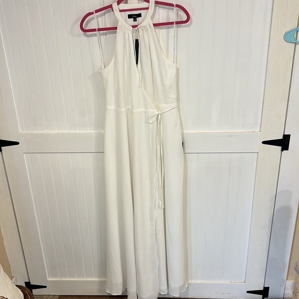 Lulu’s white halter top, wrap maxi dress size M